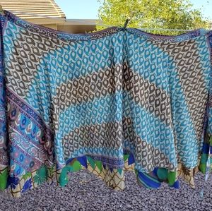 NWOT Silk Sari Skirt of Blue and Chocolate
